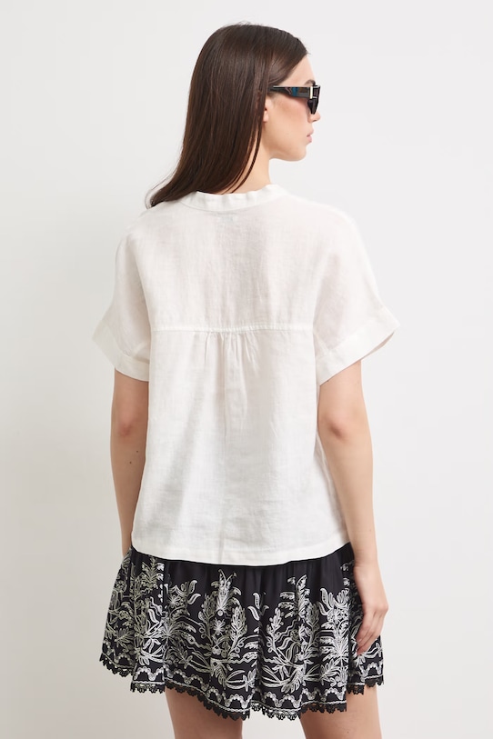 Odzież Bluzka koszulowa damska lniana gładka RS26-BKD900 biały