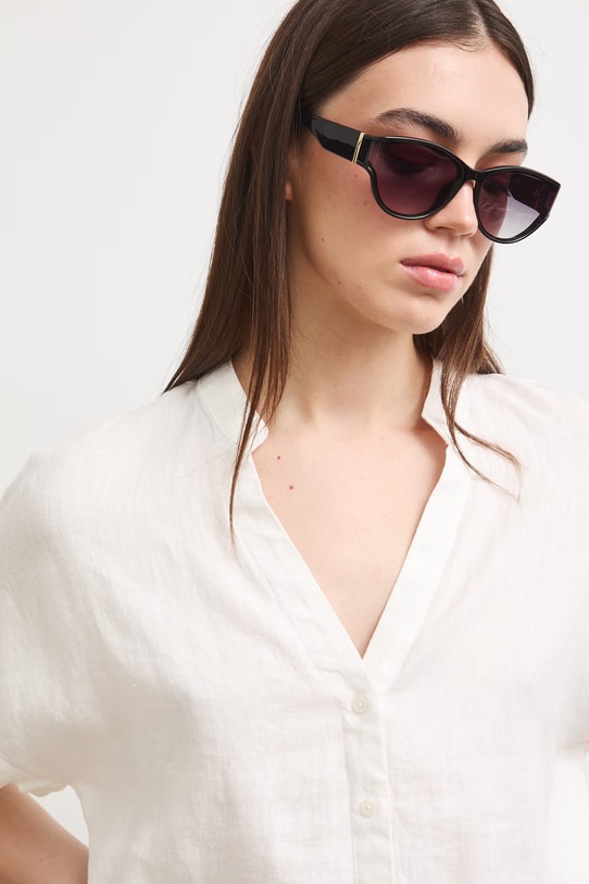 Bluzka koszulowa damska lniana gładka biały RS26-BKD900