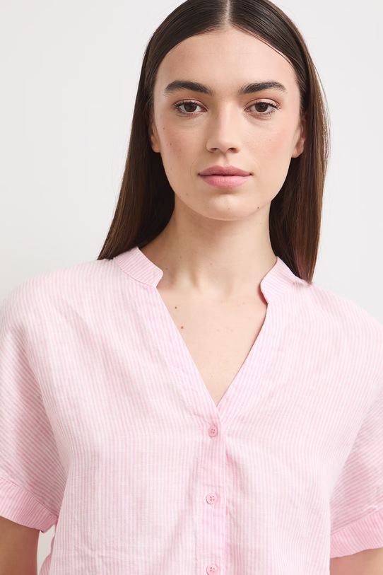 Bluzka koszulowa damska lniana gładka różowy RS26-BKD900