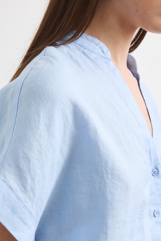 Bluzka koszulowa damska lniana gładka RS26-BKD900 niebieski