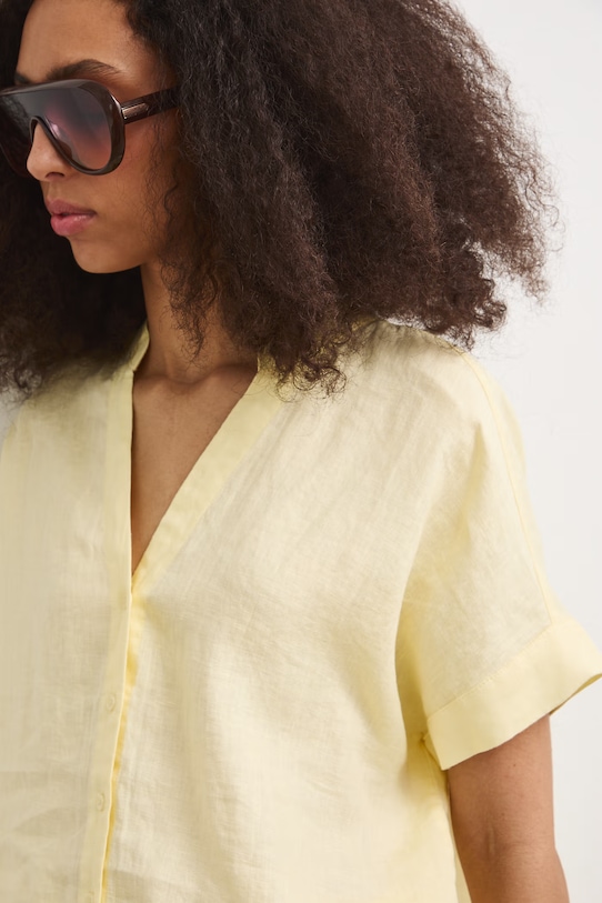 Bluzka koszulowa damska lniana gładka żółty RS26-BKD900