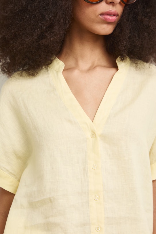 Bluzka koszulowa damska lniana gładka RS26-BKD900 żółty