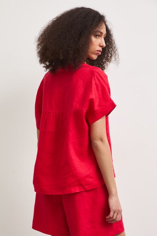 Odzież Bluzka koszulowa damska lniana gładka RS26-BKD900 czerwony