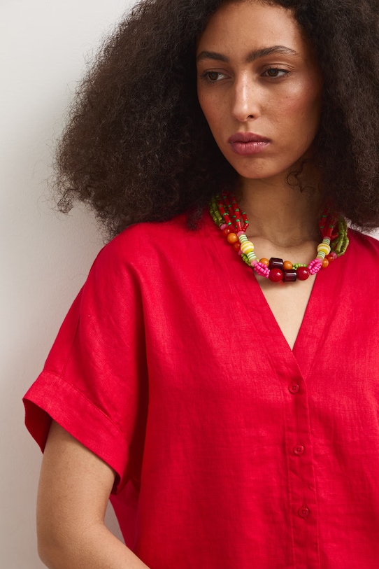 Bluzka koszulowa damska lniana gładka czerwony RS26-BKD900