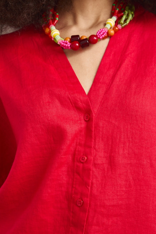 Bluzka koszulowa damska lniana gładka RS26-BKD900 czerwony