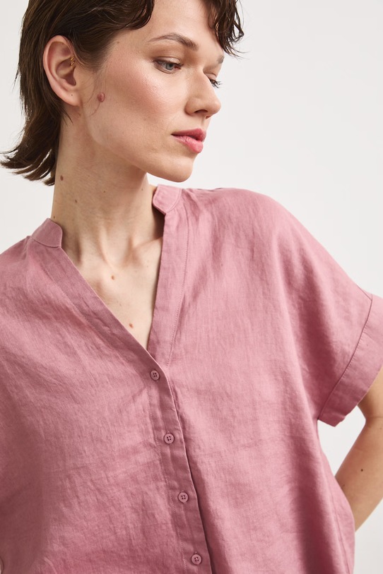 Bluzka koszulowa damska lniana gładka RS26-BKD900 różowy
