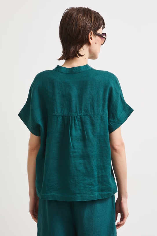 Odzież Bluzka koszulowa damska lniana gładka RS26-BKD900 turkusowy