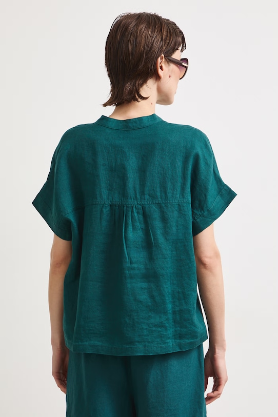 Odzież Bluzka koszulowa damska lniana gładka RS26-BKD900 turkusowy