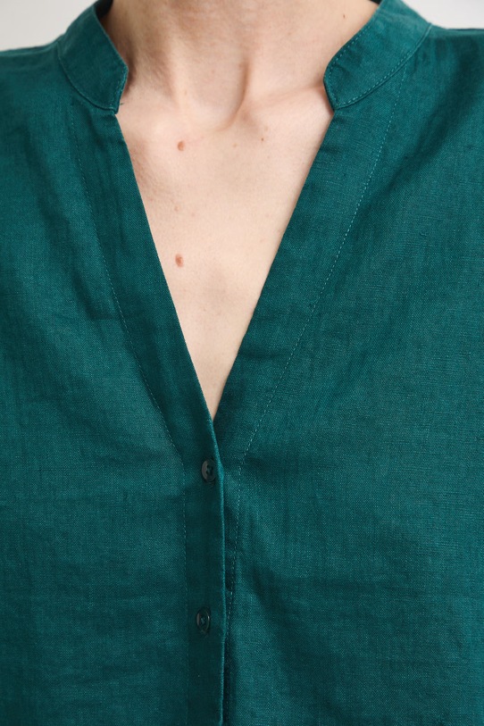 Bluzka koszulowa damska lniana gładka RS26-BKD900 turkusowy