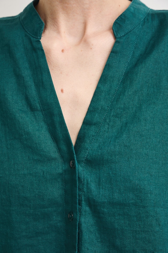 Bluzka koszulowa damska lniana gładka RS26-BKD900 turkusowy