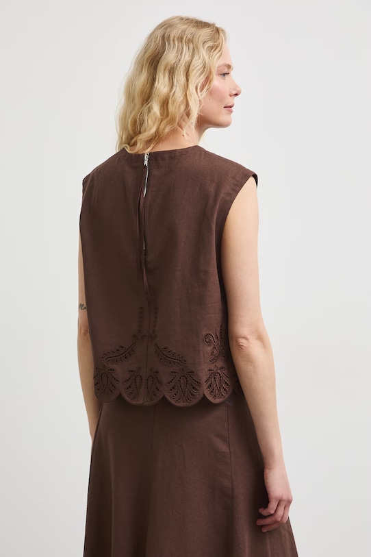 Odzież Bluzka damska z lnem z haftem RS26-BKD902 brązowy