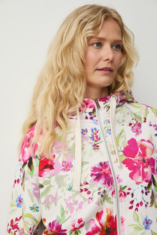 Bluza rozpinana z kapturem damska bawełniana beżowy RS26-BLD070