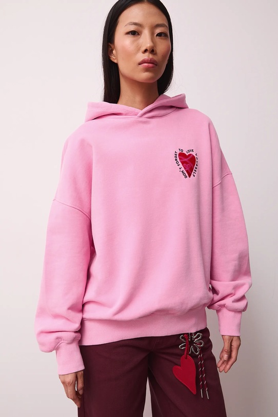 Bluza bawełniana damska z kolekcji Valentine’s Day aplikacja różowy RS26-BLD280