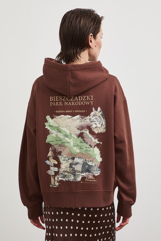 Bluza rozpinana z kapturem damska z kolekcji Bieszczadzki Park Narodowy x Medicine brązowy RS26-BLD850