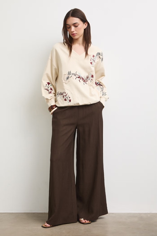 Bluza damska bawełniana roślinna RS26-BLD900 beżowy RS26