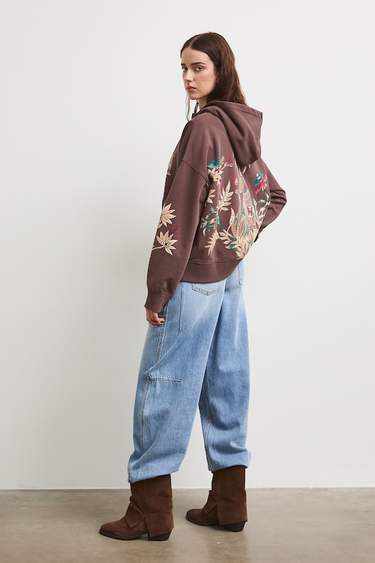 Bluza rozpinana z kapturem damska bawełniana brązowy RS26-BLD902