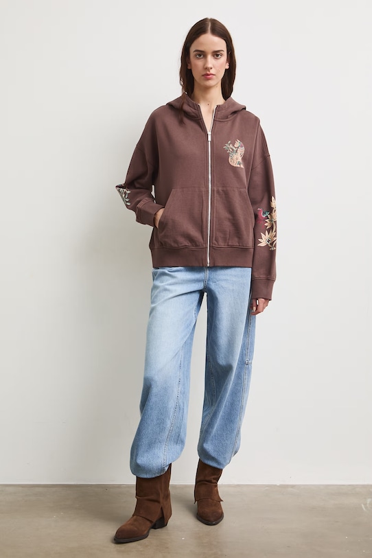 Bluza rozpinana z kapturem damska bawełniana RS26-BLD902 brązowy RS26