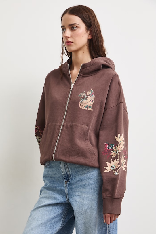 Odzież Bluza rozpinana z kapturem damska bawełniana RS26-BLD902 brązowy