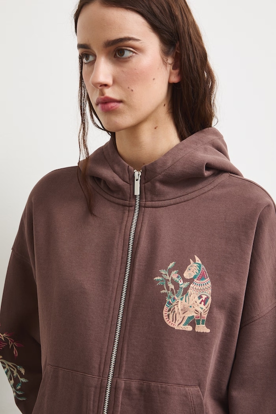 Bluza rozpinana z kapturem damska bawełniana brązowy RS26-BLD902