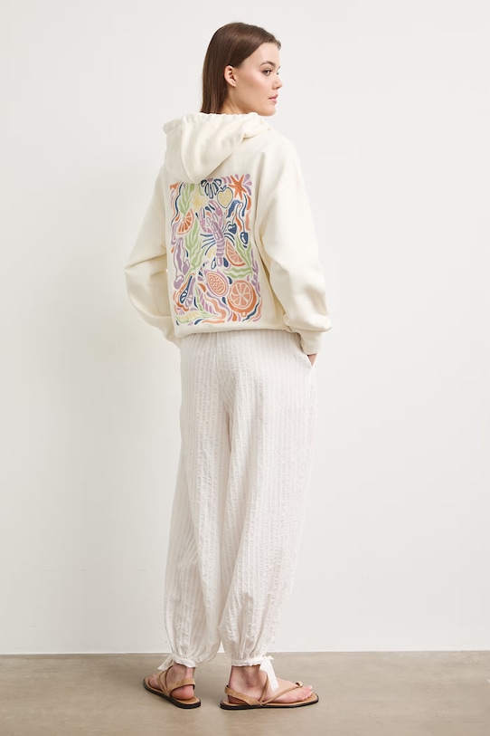 Bluza rozpinana z kapturem damska z bawełną beżowy RS26-BLDA01