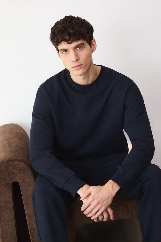 Mikina bez vzoru bez kapucne tmavomodrá RS26-BLM011