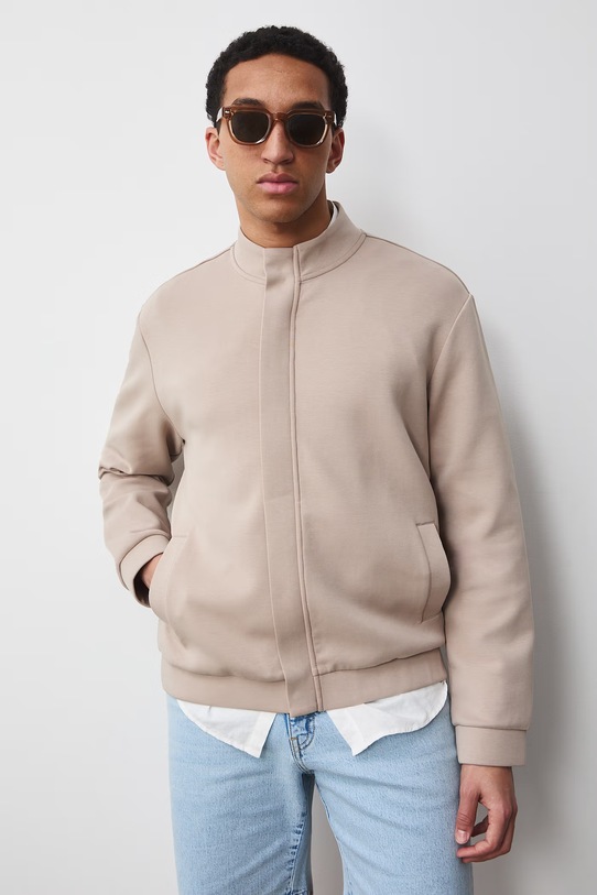 Mikina na zips pánska s bavlnou béžová RS26-BLM700