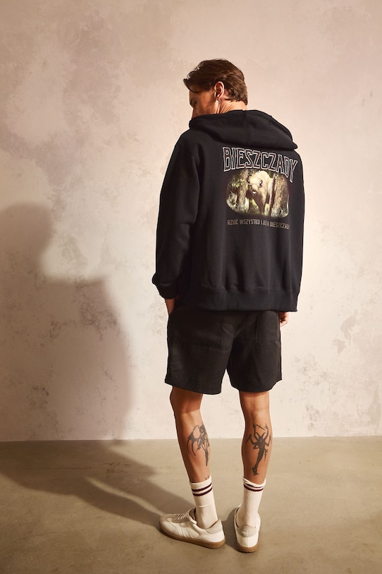 Bluza rozpinana z kapturem męska z kolekcji Bieszczadzki Park Narodowy x Medicine czarny RS26-BLM855