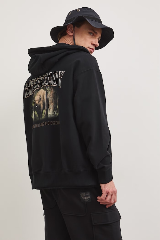 Bluza rozpinana z kapturem męska z kolekcji Bieszczadzki Park Narodowy x Medicine RS26-BLM855 czarny RS26