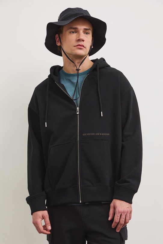 Bluza rozpinana z kapturem męska z kolekcji Bieszczadzki Park Narodowy x Medicine czarny RS26-BLM855
