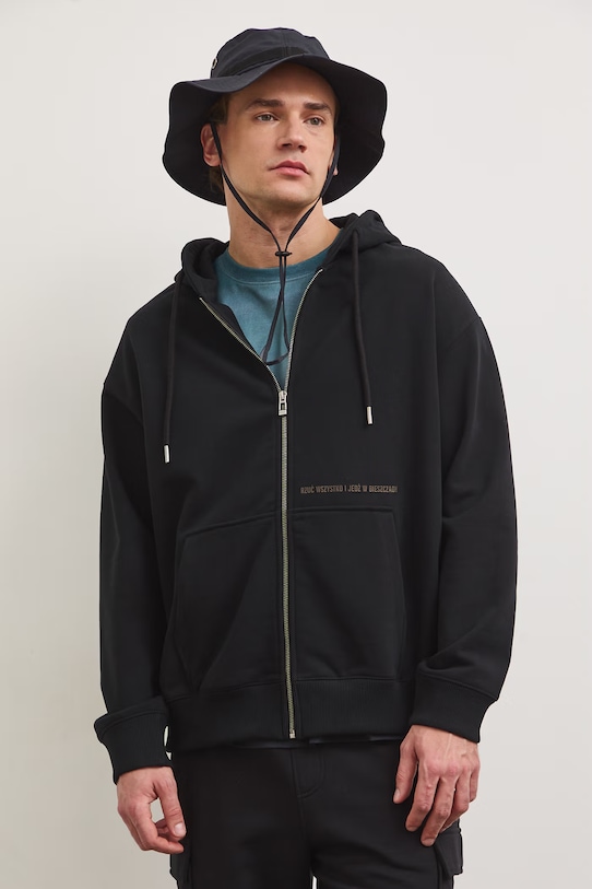 Bluza rozpinana z kapturem męska z kolekcji Bieszczadzki Park Narodowy x Medicine czarny RS26-BLM855