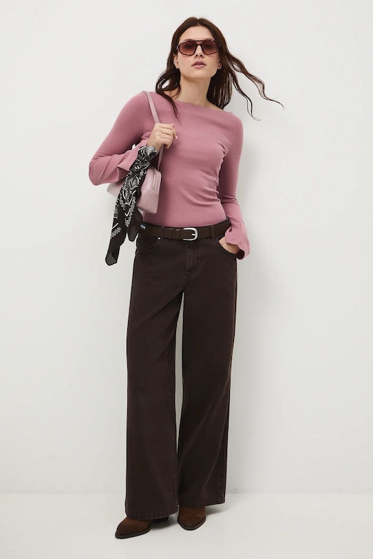 Longsleeve damski gładki z modalem z elastanem różowy RS26-BUD012