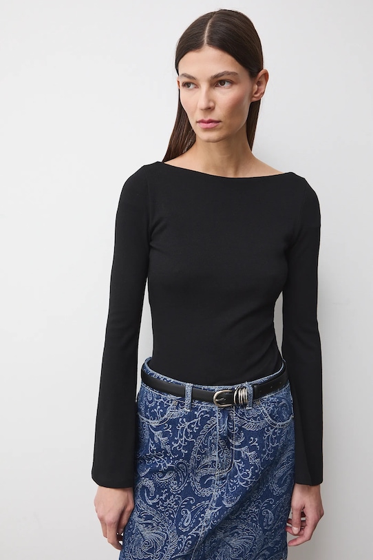 Longsleeve damski gładki z modalem RS26-BUD012 czarny RS26