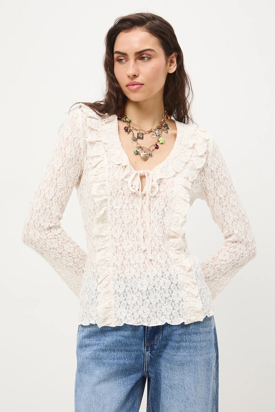 Tričko s dlhým rukávom čipkovaný béžová RS26-BUD400