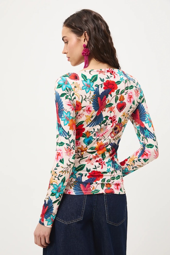 Longsleeve damski wzorzysty beżowy RS26-BUD421