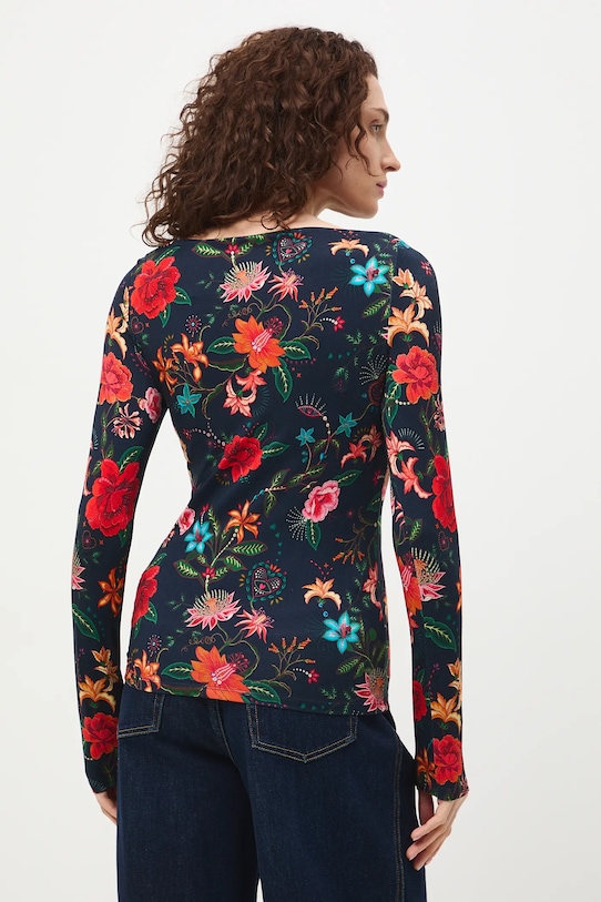 Longsleeve damski wzorzysty granatowy RS26-BUD421