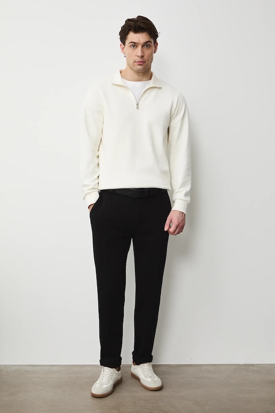 Longsleeve męski z półgolfem z fakturą z elastanem beżowy RS26-BUM300