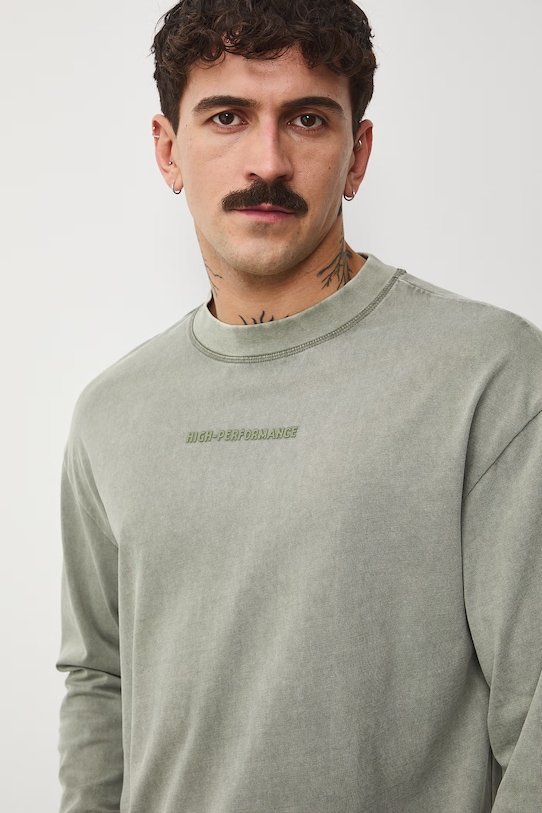 Longsleeve bawełniany męski z nadrukami RS26-BUM401 zielony