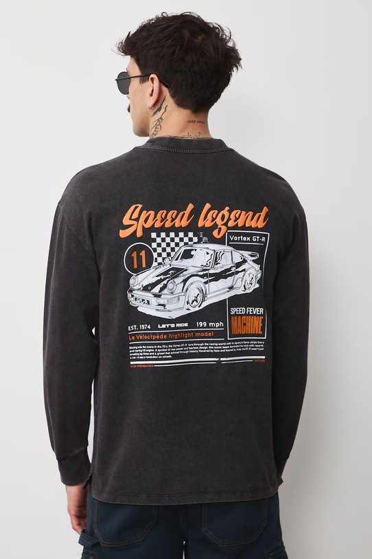 Odzież Longsleeve bawełniany męski z nadrukami RS26-BUM401 czarny