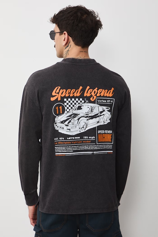 Odzież Longsleeve bawełniany męski z nadrukami RS26-BUM401 czarny