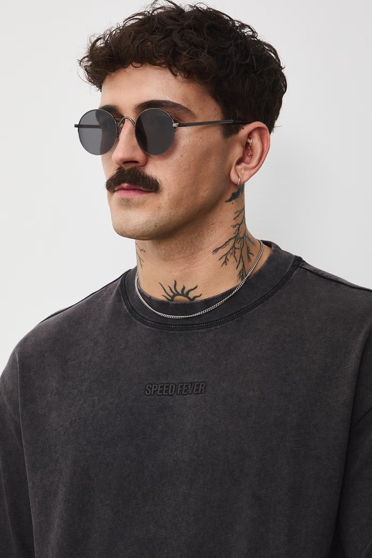 Longsleeve bawełniany męski z nadrukami czarny RS26-BUM401