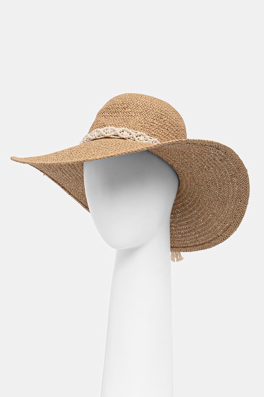 Kapelusz z szerokim rondem damski pleciony handmade RS26-CAD900 beżowy RS26