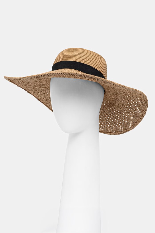 Kapelusz z szerokim rondem damski pleciony handmade beżowy RS26-CAD914