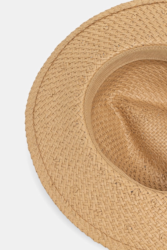 Slamený klobúk pánsky pletený s aplikáciou béžová RS26-CAM732
