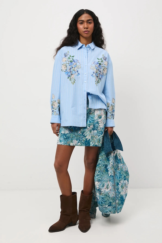 Koszula bawełniana damska z kolekcji Eviva L'arte bawełna niebieski RS26-KDD257