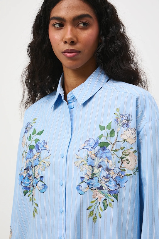 Koszula bawełniana damska z kolekcji Eviva L'arte niebieski RS26-KDD257