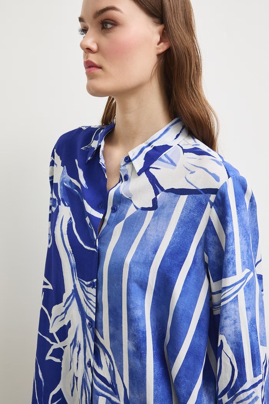 Medicine košeľa dámska s prímesou ľanu modrá RS26-KDD801