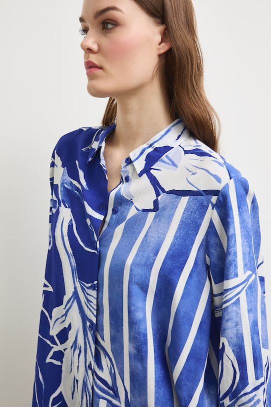 Medicine košeľa dámska s prímesou ľanu modrá RS26-KDD801