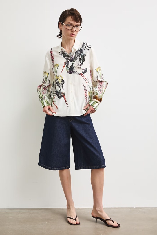 Odzież Koszula damska z dodatkiem lnu z kolekcji Bieszczadzki Park Narodowy x Medicine RS26-KDD850 biały