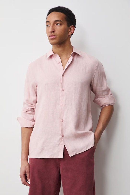 Koszula męska lniana RS26-KDM071 różowy RS26