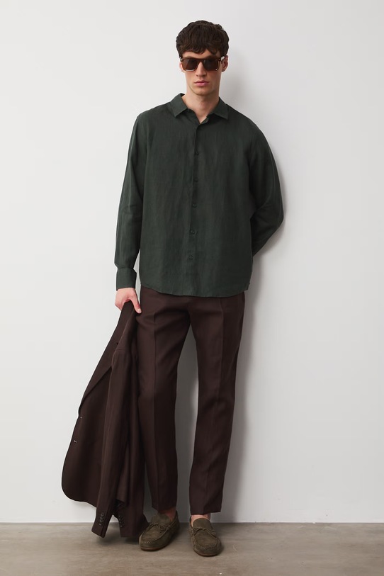 Koszula męska lniana zielony RS26-KDM071